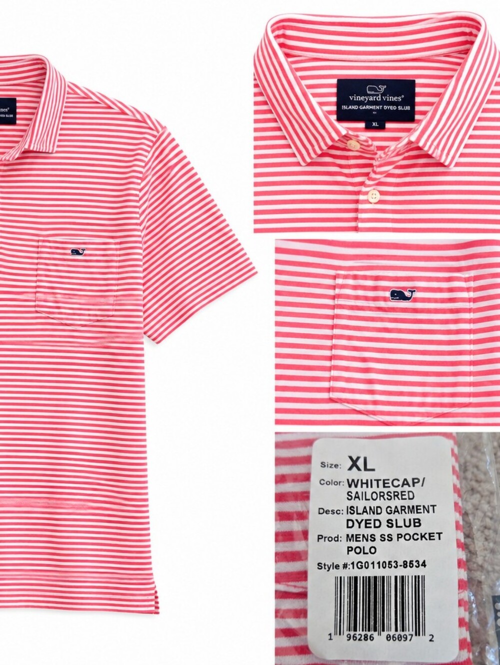 NWT VINEYARD VINES Mens ISLAND Dyed Slub Cotton Pocket Polo Tee XL Red White - Picture 11 of 11